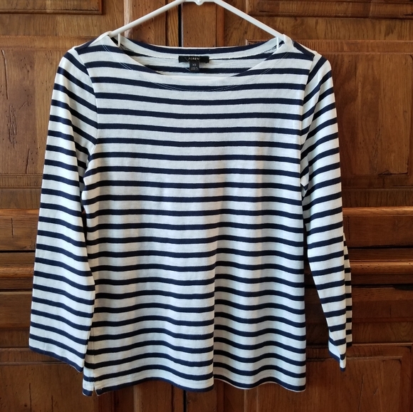 J Crew Striped White & Navy Striped Boatneck Tee NWOT - Picture 1 of 4